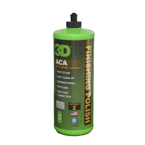 Green bottle of 3D ACA 520 Finishing Polish 32 oz quart size bottle step 2 