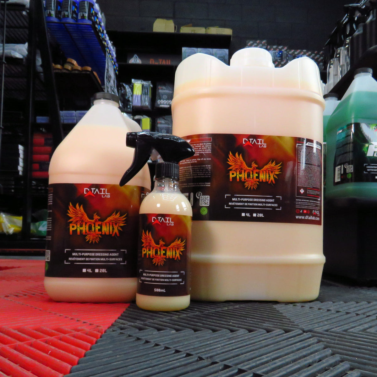 D.TAIL Phoenix car care products on a store shelf.