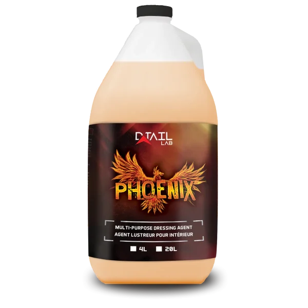4 liter container of D-tail Lab Phoenix multi-purpose dressing agent on a white background
