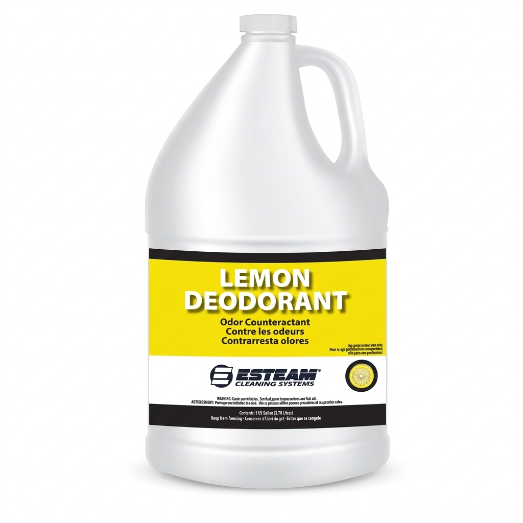 4 liter container of lemon deodorant with yellow label on a white background