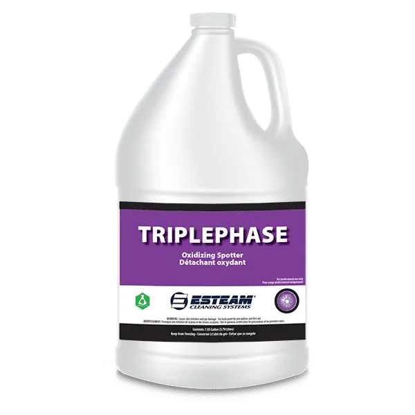 4 liter container of Triplephase cleaning solution with purple label on a white background