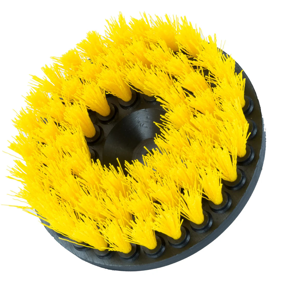 Round Yellow brush wheel on a white background medium bristles carpet brush upholstery brush 