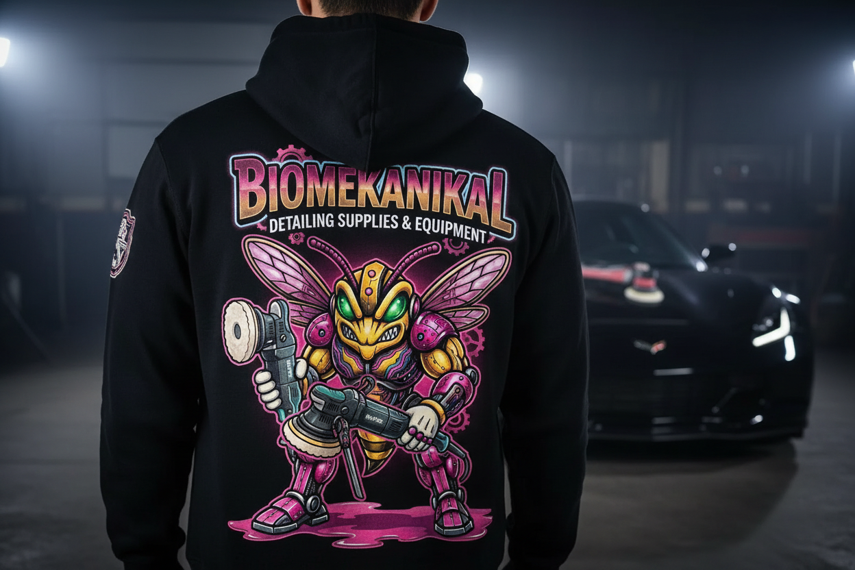 BIOMEKANIKAL Gear-Head black zip-up hoodie — crushing it back graphic | detailing lifestyle apparel