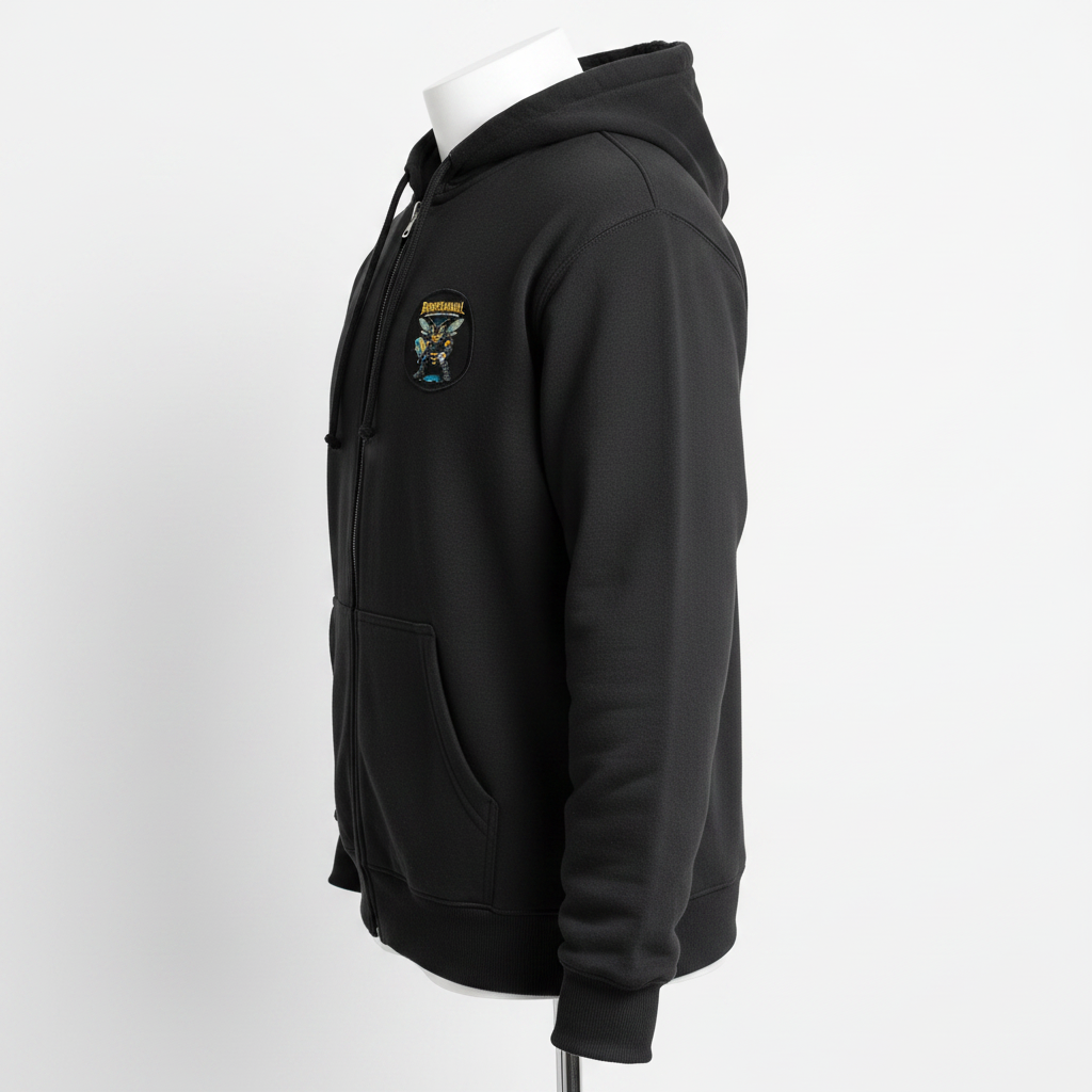 BIOMEKANIKAL the king hoodie — detailing king zip-up side view